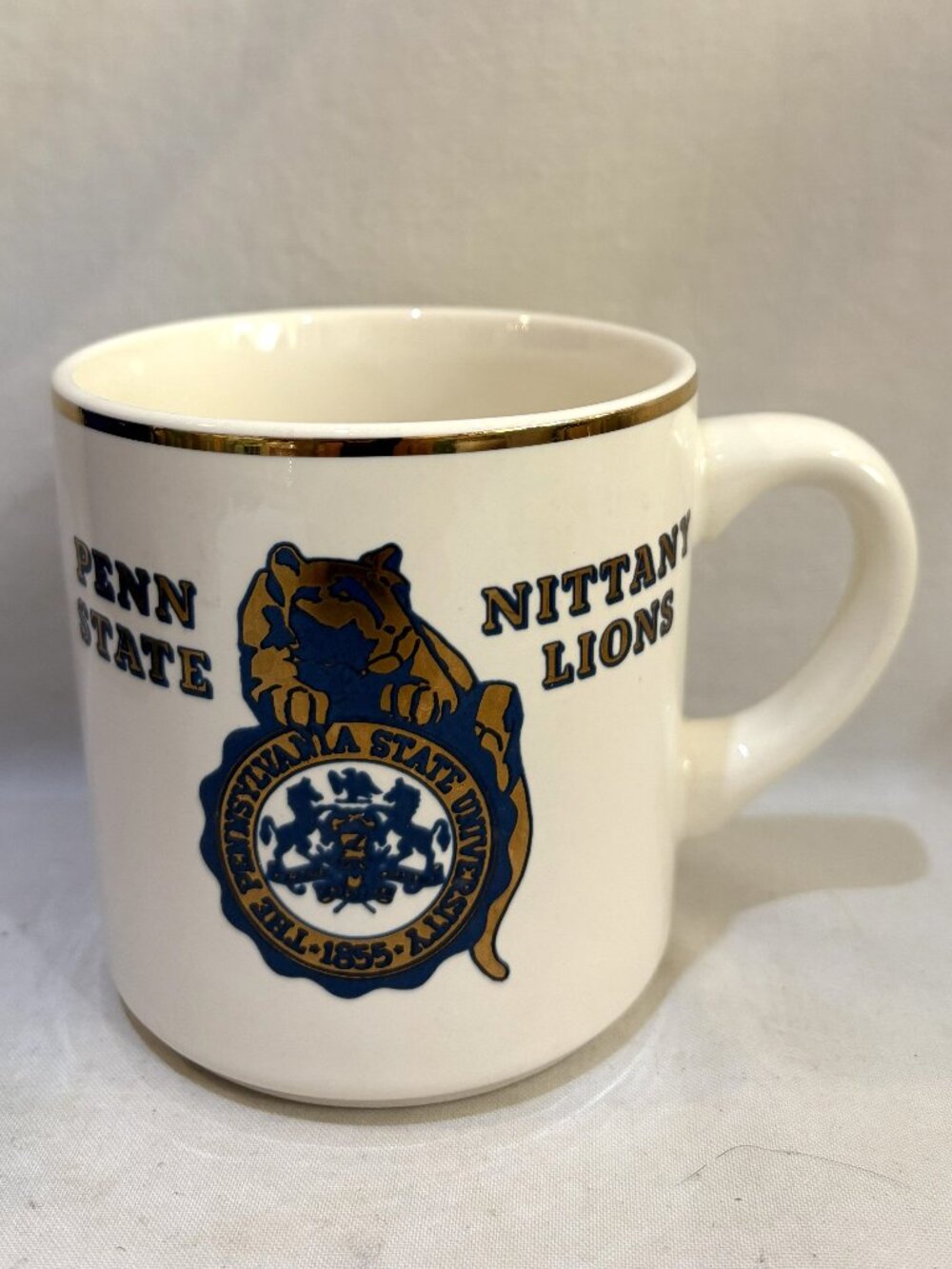 VTG 1982 Penn State Nittany Lions Coffee Mug Lewis Bros Ceramics Trenton NJ